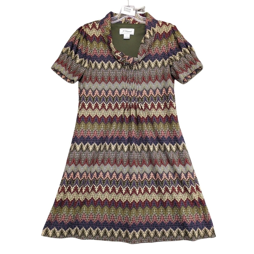 J Howard Jacquard Fit & Flare Dress Sz 12 Multicolor Pleated Dark Academia Artsy